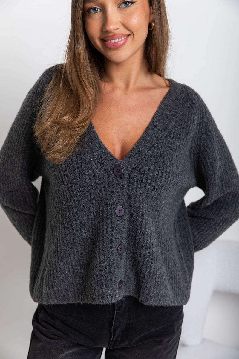 Ariana Knit Cardigan - Charcoal - The Self Styler