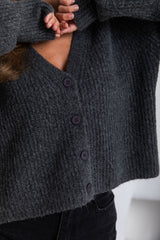 Ariana Knit Cardigan - Charcoal - The Self Styler