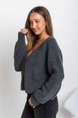 Ariana Knit Cardigan - Charcoal - The Self Styler
