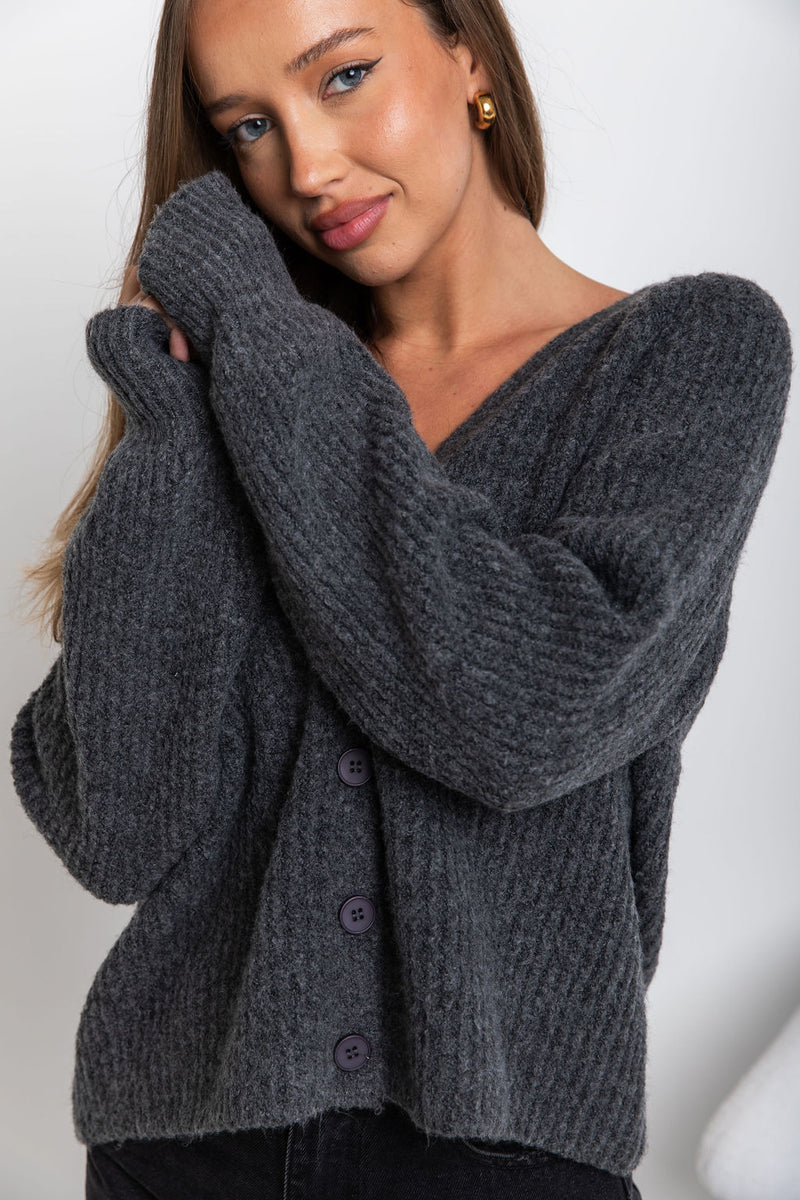 Ariana Knit Cardigan - Charcoal - The Self Styler