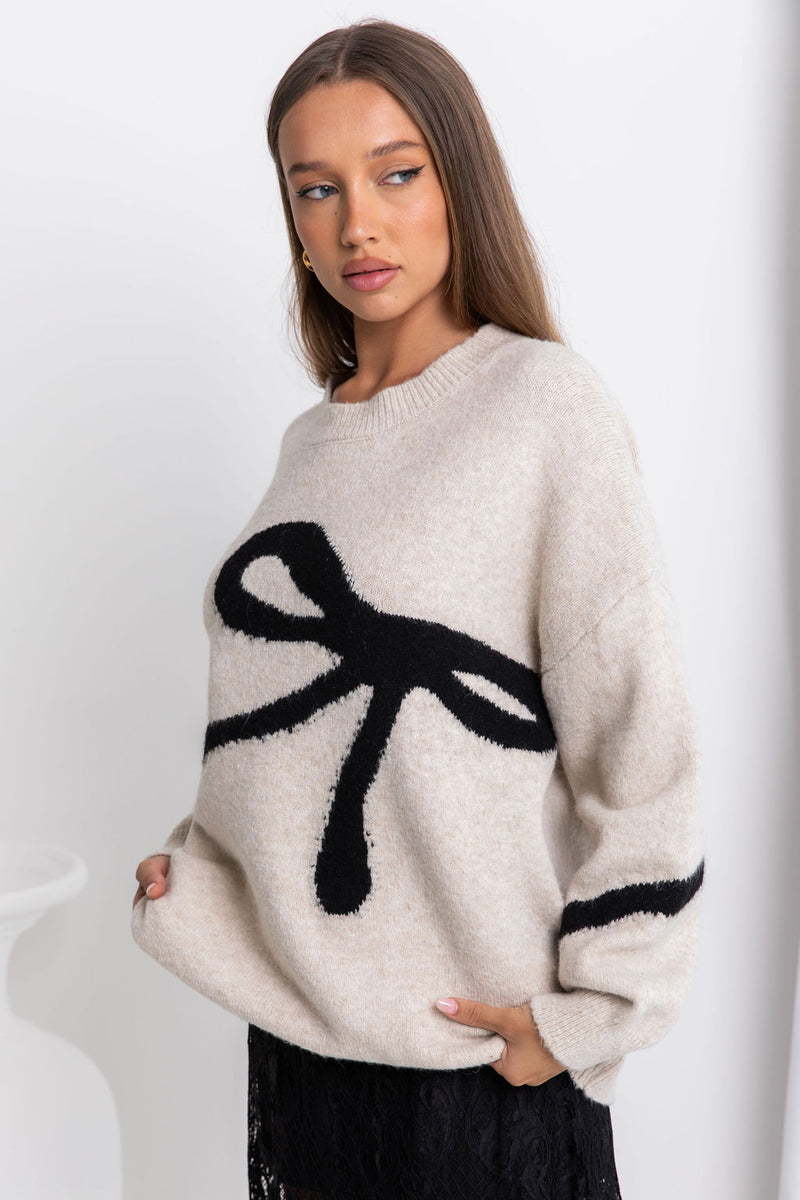 Sadie Bow Knit - Oat - The Self Styler