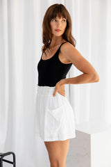 Nina Pinstripe Linen Shorts - White - The Self Styler