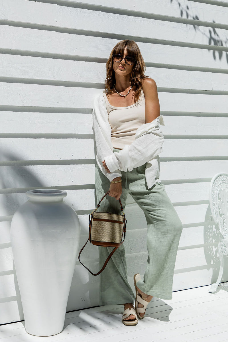 Zulu Cotton Pants - Sage Green - The Self Styler