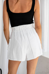 Nina Pinstripe Linen Shorts - White - The Self Styler