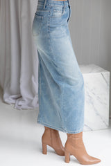 Tommy Denim Maxi Skirt - Light-Wash Blue - The Self Styler