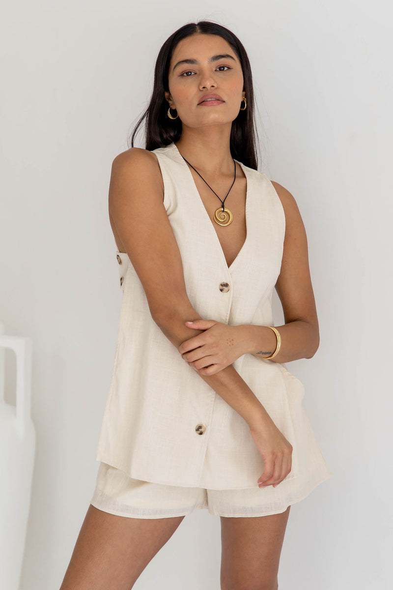Sawyer Cut Out Vest Top - Beige - The Self Styler