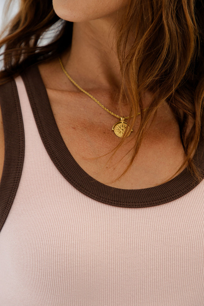 Hudson Contrast Tank - Pink and Brown - The Self Styler
