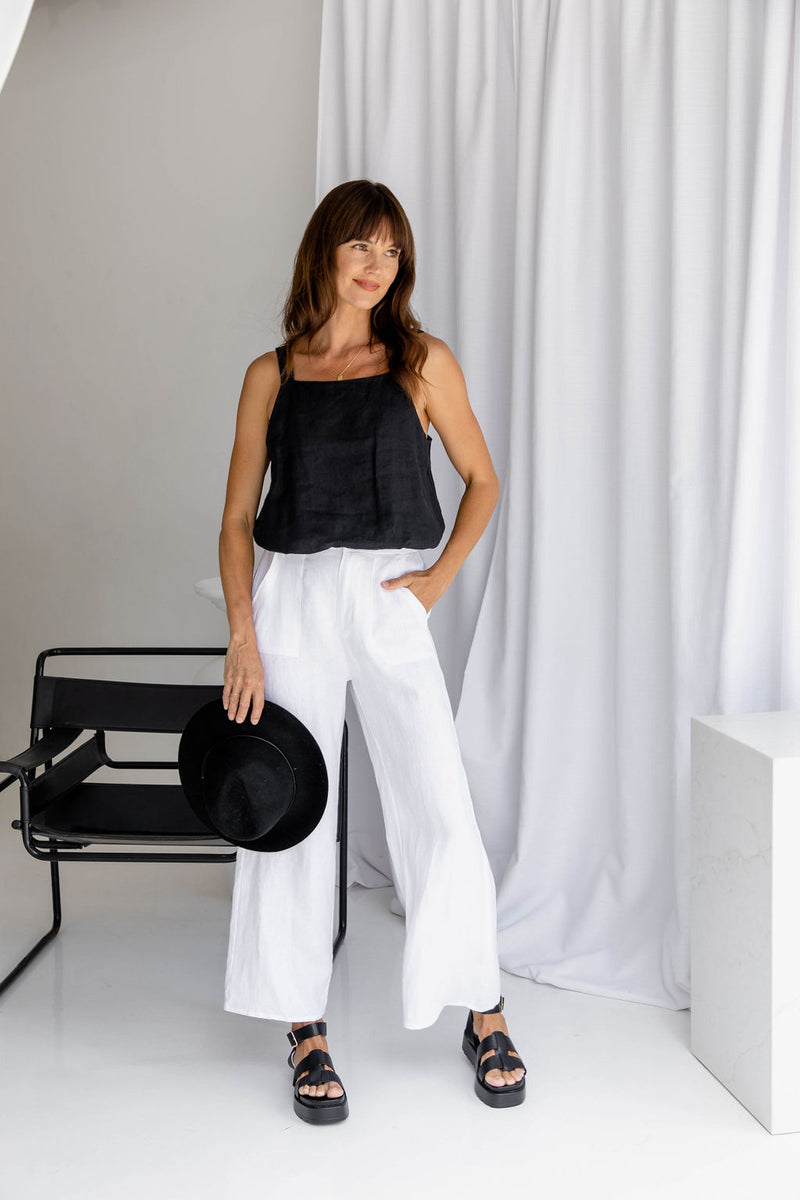 Nat Linen Cami Top - Black - The Self Styler