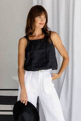 Nat Linen Cami Top - Black - The Self Styler