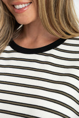 Zephyr Relaxed-Fit Stripe Tee - Cream with Olive and Black - The Self Styler