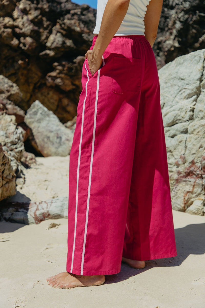 Luna Wide-Leg Stripe Pants - Raspberry Pink - The Self Styler