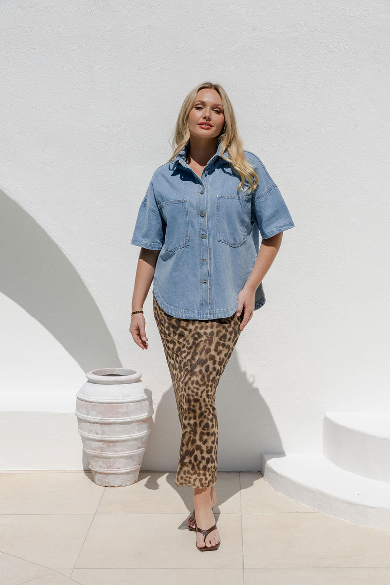 Juno Oversized Denim Shirt - Light Wash - The Self Styler