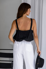 Nat Linen Cami Top - Black - The Self Styler