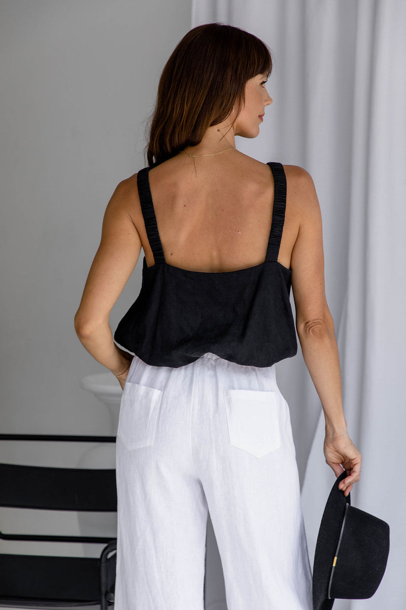 Nat Linen Cami Top - Black - The Self Styler