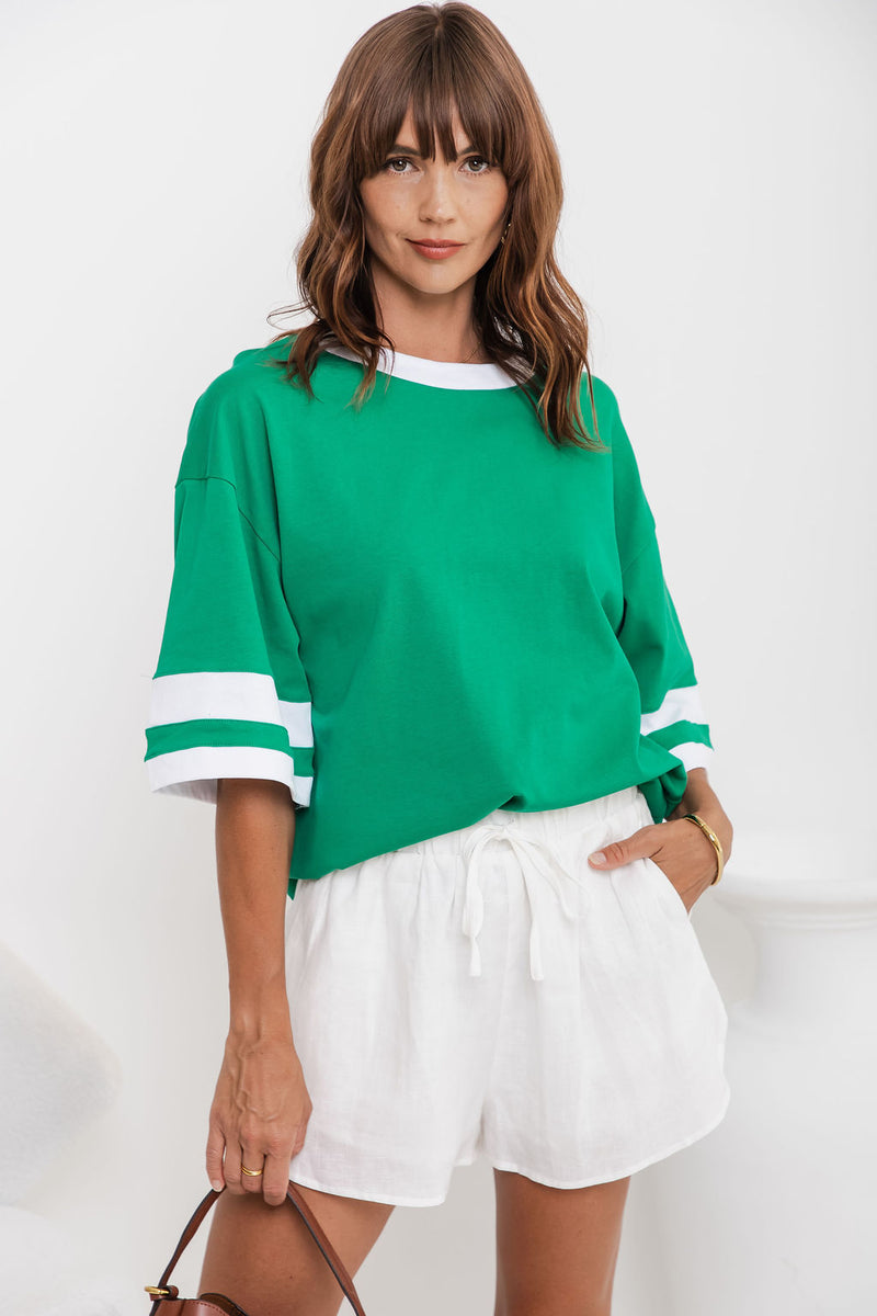 Blake Relaxed-Fit Stripe Tee - Green and White - The Self Styler