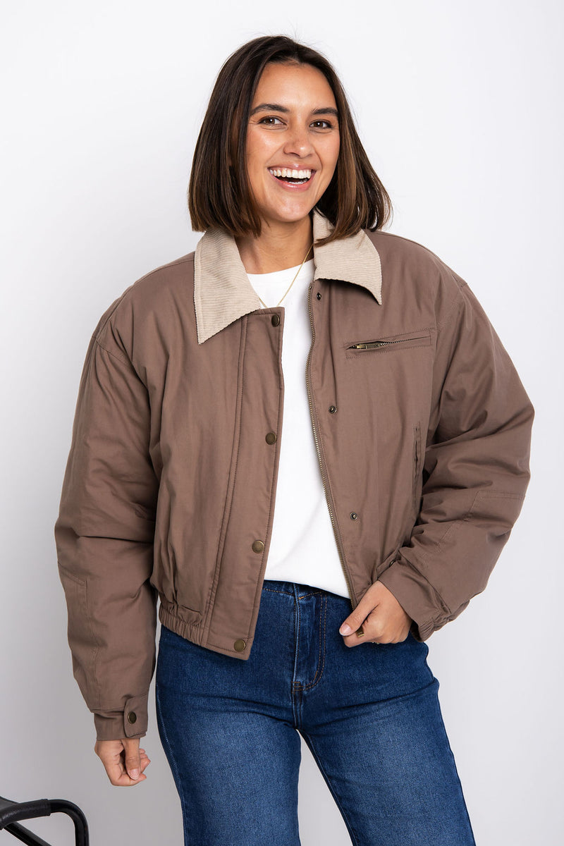 Demi Bomber Jacket - Taupe - The Self Styler