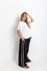 Luna Wide-Leg Stripe Pants - Black - The Self Styler