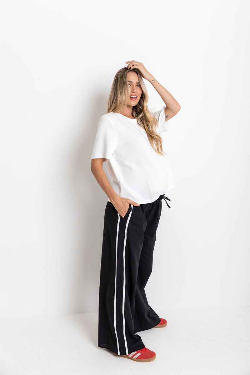 Luna Wide-Leg Stripe Pants - Black - The Self Styler