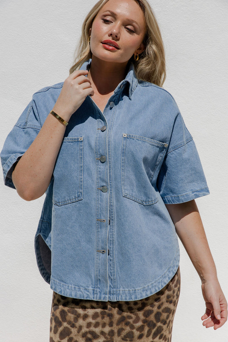 Juno Oversized Denim Shirt - Light Wash - The Self Styler