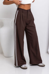 Frankie Wide-Leg Stripe Pants - Chocolate - The Self Styler