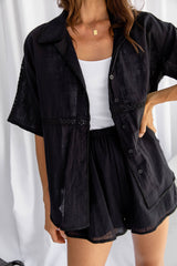 Astrid Crochet Lace Cotton Shirt - Black - The Self Styler