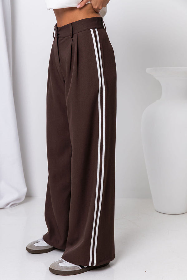 Frankie Wide-Leg Stripe Pants - Chocolate