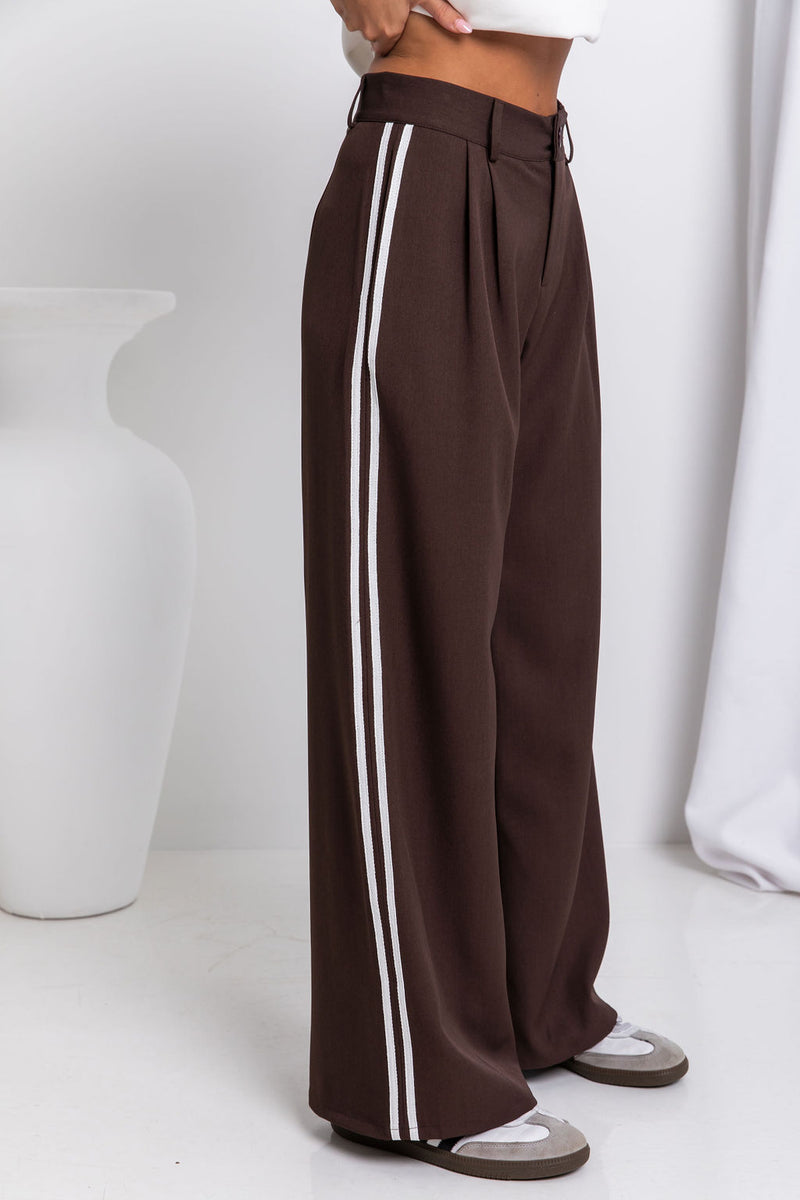 Frankie Wide-Leg Stripe Pants - Chocolate - The Self Styler