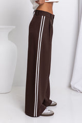 Frankie Wide-Leg Stripe Pants - Chocolate - The Self Styler