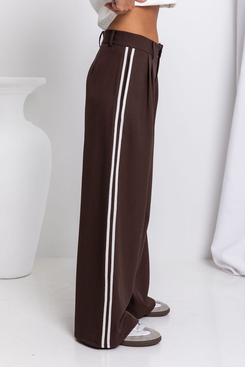 Frankie Wide-Leg Stripe Pants - Chocolate - The Self Styler