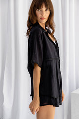 Astrid Crochet Lace Cotton Shirt - Black - The Self Styler