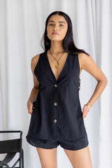 Sawyer Cut Out Vest Top - Black - The Self Styler