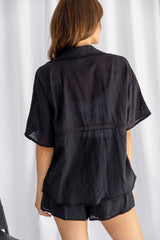 Astrid Crochet Lace Cotton Shirt - Black - The Self Styler