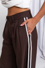 Frankie Wide-Leg Stripe Pants - Chocolate - The Self Styler