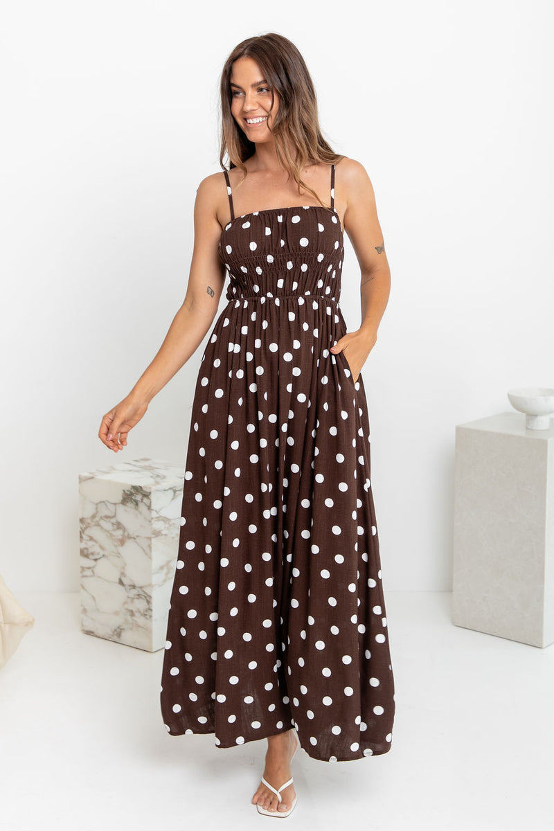 Belle Polka Dot Maxi Dress - Chocolate and White - The Self Styler