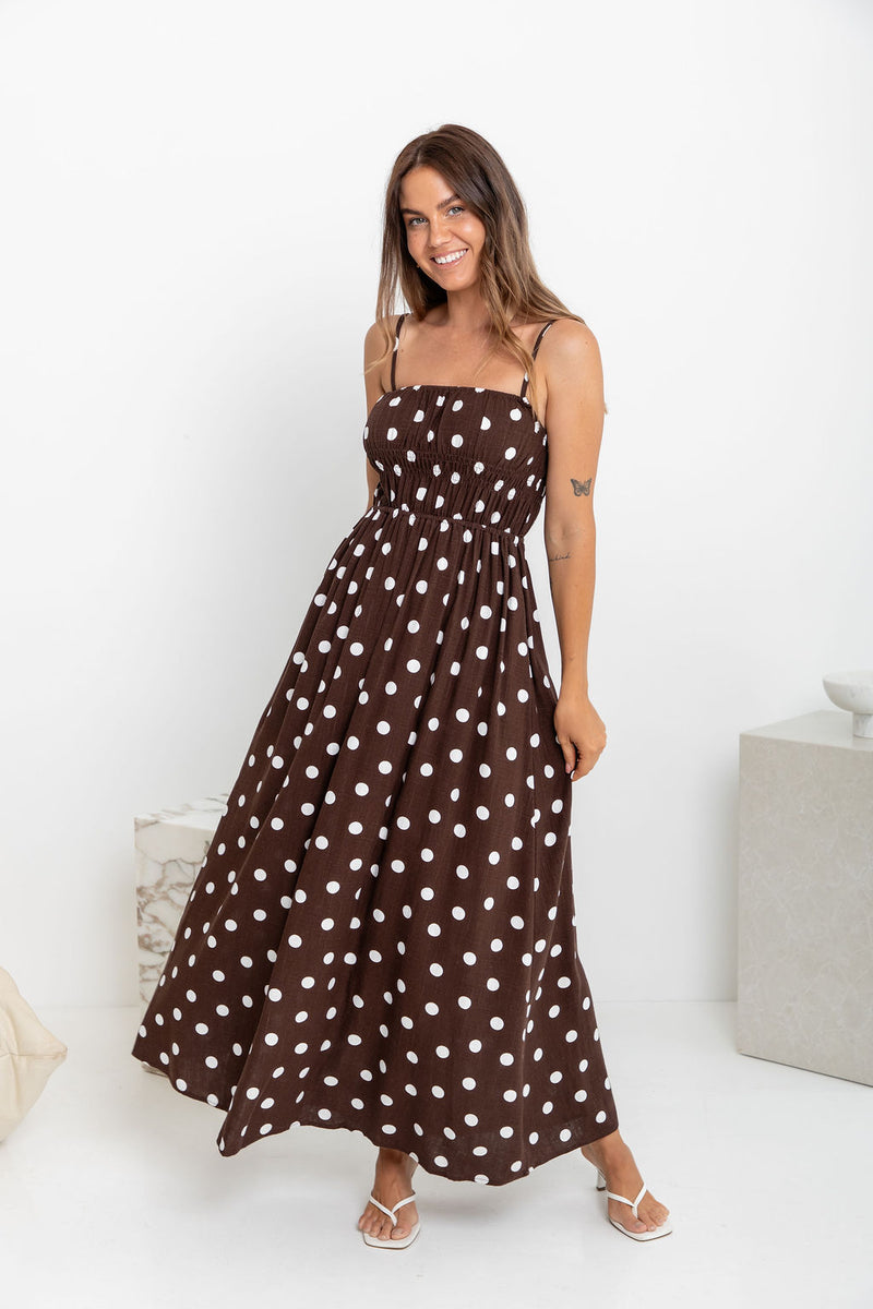 Belle Polka Dot Maxi Dress - Chocolate and White - The Self Styler