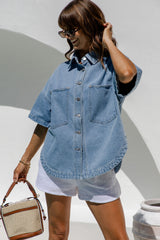 Juno Oversized Denim Shirt - Light Wash - The Self Styler