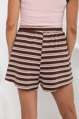 Zaya Stripe Shorts - Choc and Pink - The Self Styler