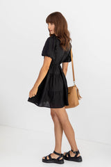 Georgia Linen Mini Dress - Black - The Self Styler