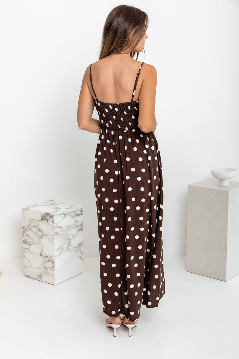 Belle Polka Dot Maxi Dress - Chocolate and White - The Self Styler