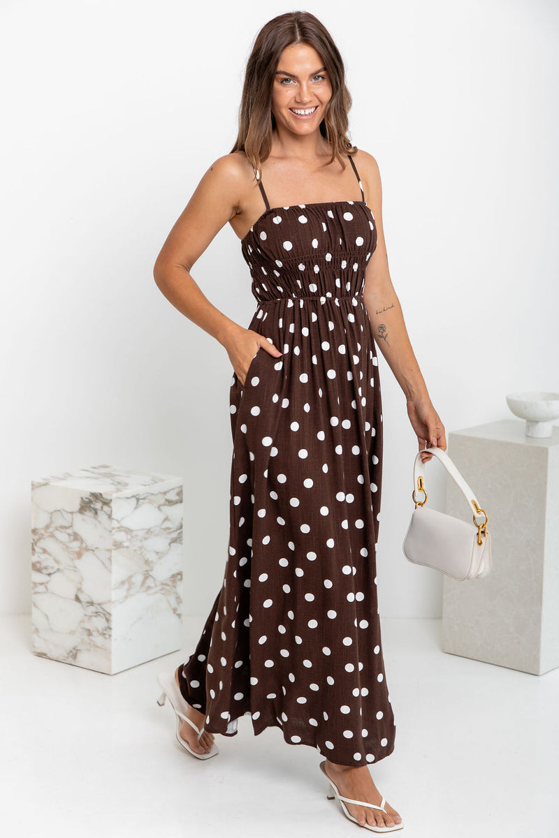 Belle Polka Dot Maxi Dress - Chocolate and White - The Self Styler
