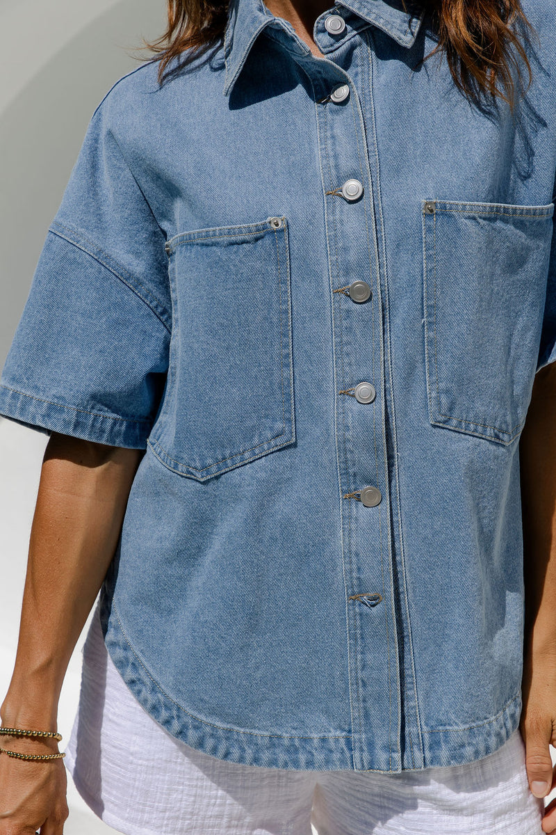 Juno Oversized Denim Shirt - Light Wash - The Self Styler