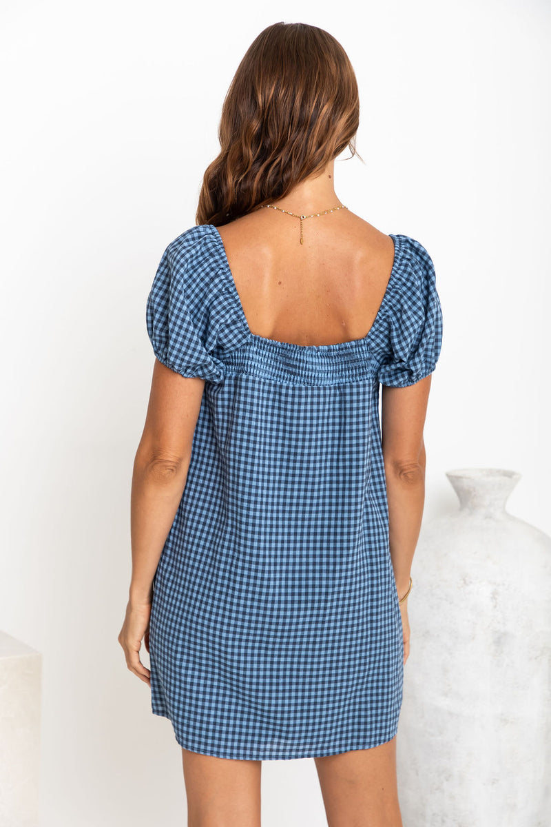 Sage Mini Dress - Blue Gingham - The Self Styler