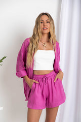 Luna Linen Shorts - Fucshia - The Self Styler