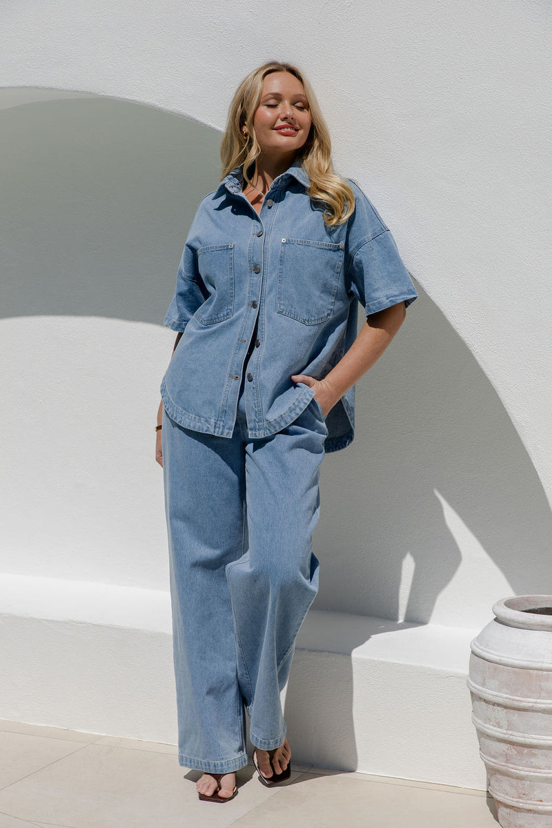 Juno Oversized Denim Shirt - Light Wash - The Self Styler