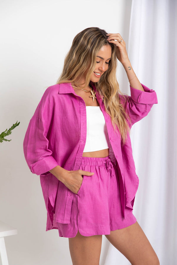 Luna Linen Shorts - Fucshia - The Self Styler