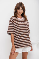 Marlo Stripe Tee - Choc and Pink - The Self Styler