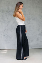 Luna Wide-Leg Stripe Pants - Black - The Self Styler
