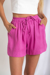 Luna Linen Shorts - Fucshia - The Self Styler