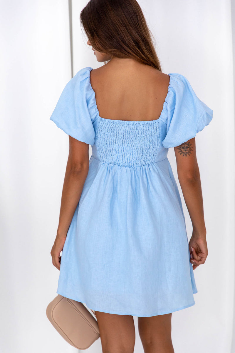 Jayla Linen Mini Dress - Baby Blue - The Self Styler - The Self Styler