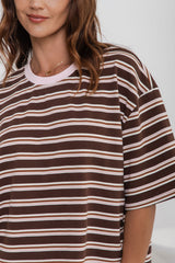 Marlo Stripe Tee - Choc and Pink - The Self Styler